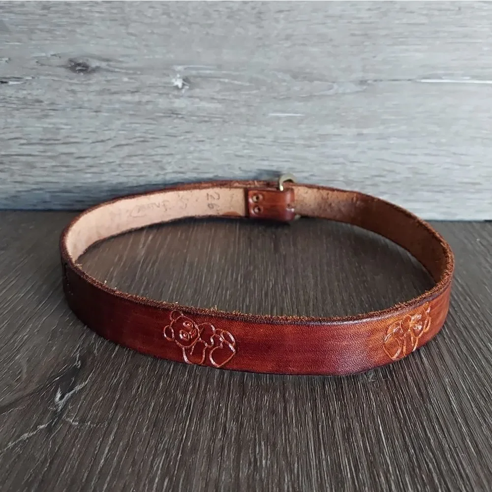 Leather Belt with Embossed Tooled Panda Bear